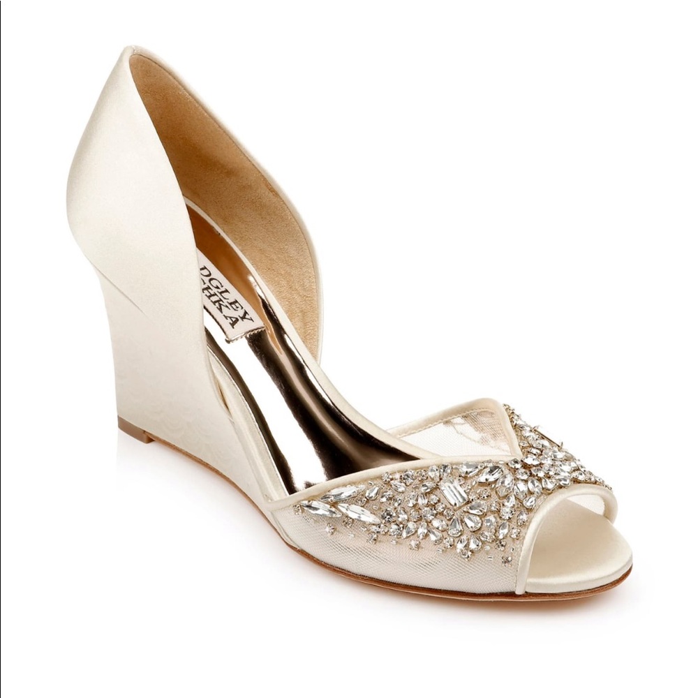 Badgley Mischka Crystal Peep Toe Wedding Wedge